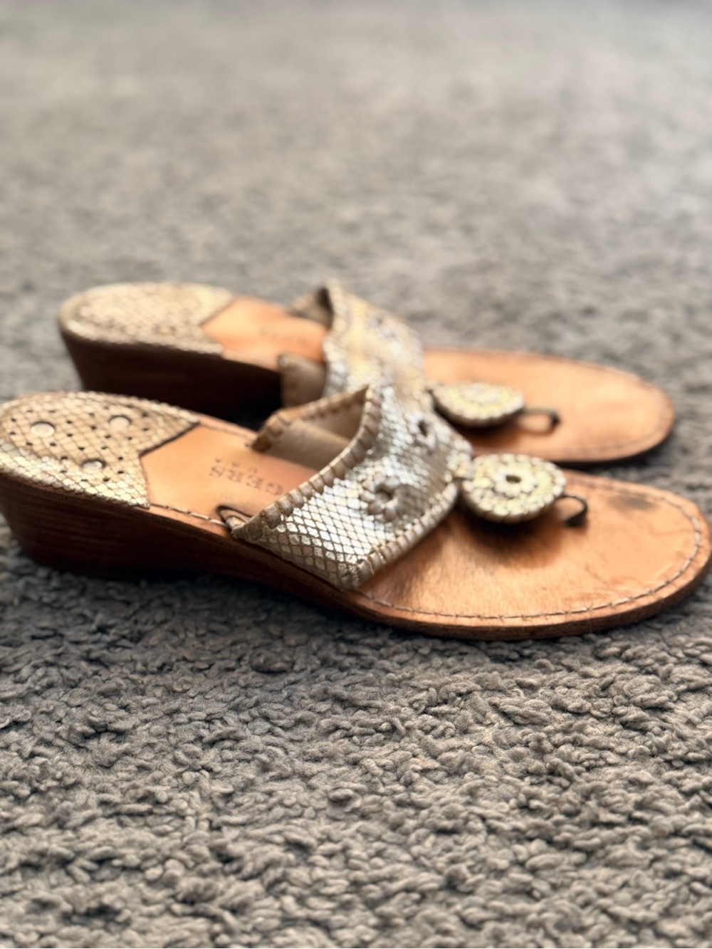 Jack Rogers Gold Snake-Embossed Toe-Ring Sandals - Picture 3 of 4
